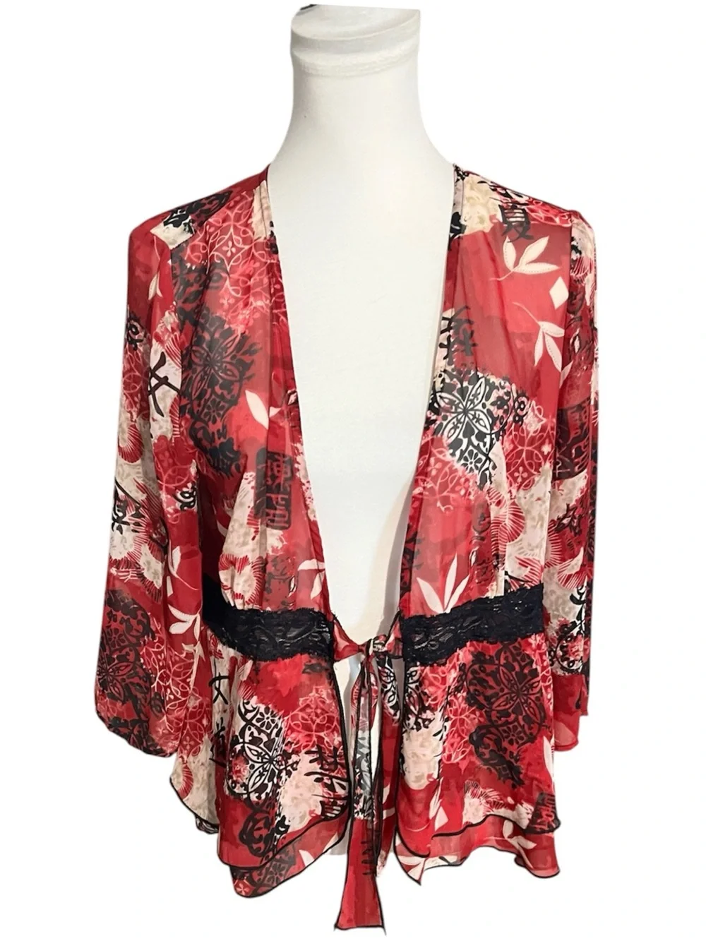 Dressbarn blouse petite xl floral tie front 
Polyester Kimono boho_9